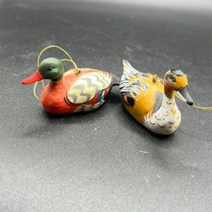 2 Vintage Mini Duck Figurine 3" Mallard Hard Plastic Made in China set of two